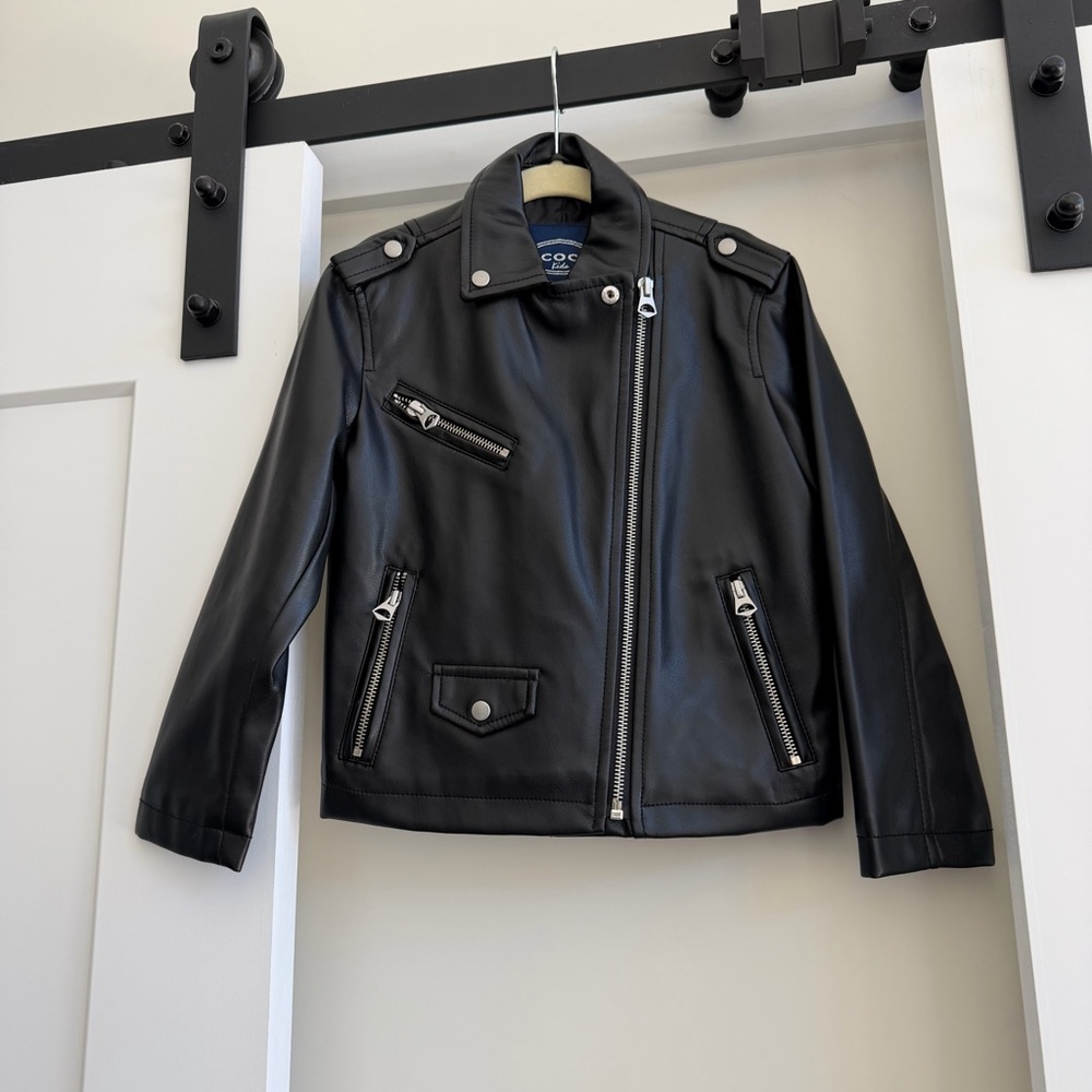 Scoop Kids Black vegan Leather moto biker Jacket Sz xs 4-5t